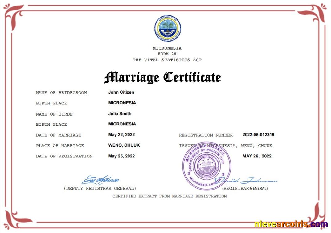 Micronesia marriage certificate